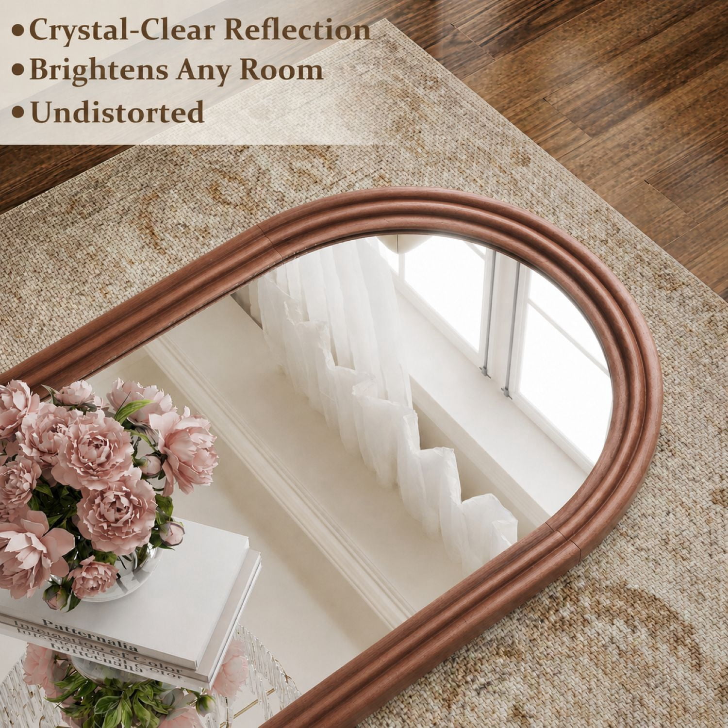 Easy4Home 65" x 24" Wooden Arched Full Length Mirror Vintage Floor Mirror, Walnut