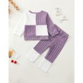 thumbnail image 2 of Kimi bear 2T Toddler Girl Outfit Set 3T Child Girls Long Sleeves Color Block Top Jegging Pants 2pcs Clothing Purple, 2 of 7