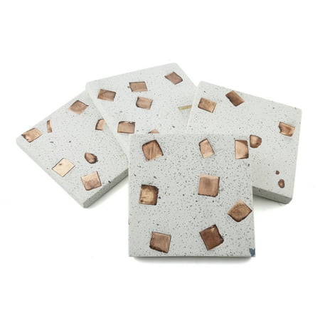 

Square White Terrazzo Coasters with Copper Inlay Flecks S/4