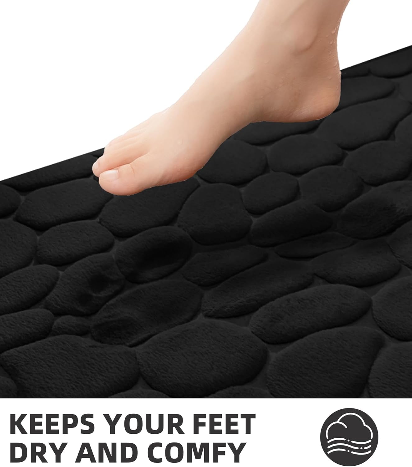 Memory Foam Bath Mat – Super Soft Absorbent Bathroom Rug, Non-Slip Quick Dry Floor Mat, Cobblestone Design, Washable Bath Mat for Bathroom, Bedroom, Toilet