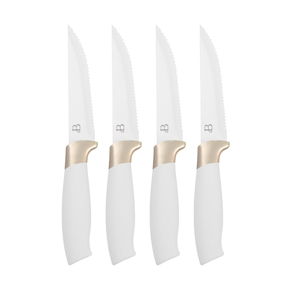 Beautiful by Drew Barrymore 4 Piece Steak Knife Set, White Icing