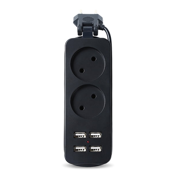 Power Strip 1200W Extensión eléctrica Socket Office Hotel 4 puertos Teléfono móvil USB Cargador de viaje Adaptador de carga de viajes Suministros de casa 2 Socket, Negro Vogacara HA010016-04B