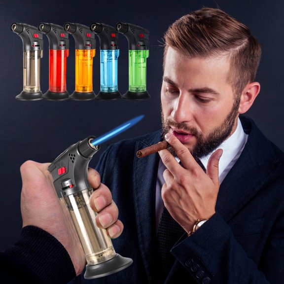 Butane Lighter, Powerful Windproof Jet Flame, Technical Cooking Lighter Refillable, Kitchen with Safe Lock and Can Be Changed Flame, Super Strong Blue Flame Torch for Kitchen