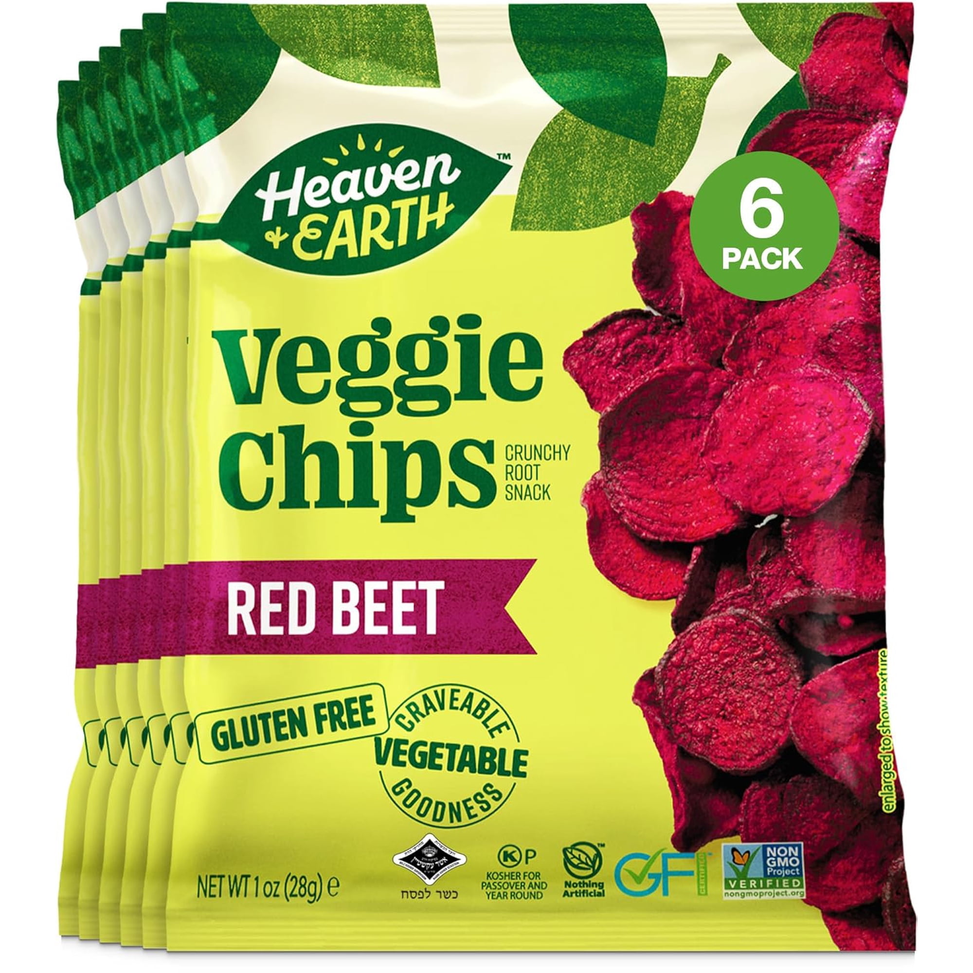 Heaven & Earth Beet Chips 1oz (6 Pack) Crisp and Delicious | Gluten-Free | Certified Kosher (including Passover)