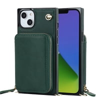 Dteck iPhone 14 Wallet Case with Credit Card Holder Crossbody Strap Handbag RFID Blocking Wallet Zipper Purse Leather Case for Apple iPhone 14 6.1 inch 2022, Deep Green