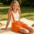 thumbnail image 7 of qucoqpe Girls Adjustable Bib Overall Shorts Trendy Casual Solid Color Classic Shorts Buttons Romper Vintage Shortalls with Pockets for 2-15 Years Kids, 7 of 7