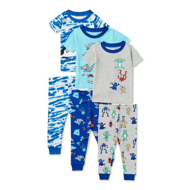 Wonder Nation Wonder Nation Baby Toddler Boys Snug Fit Cotton Pajamas, 6pc Set (12M5T