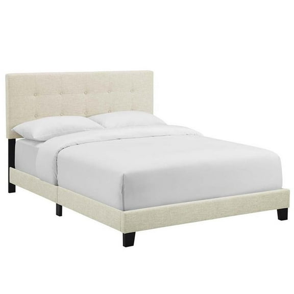 Pemberly Row Modern Wood Tufted King Panel Bed in Beige Finish