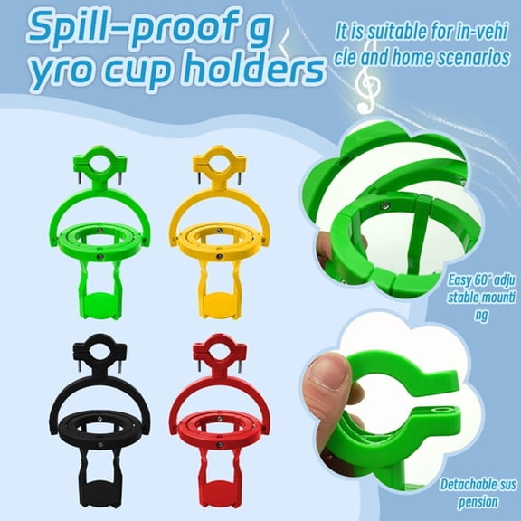 Gyroscopic Cup Holder 3D Motorcycle Drink Holder No Spill Self Leveling Cup Holder Clamp Adjustable Clip on Cup Holder