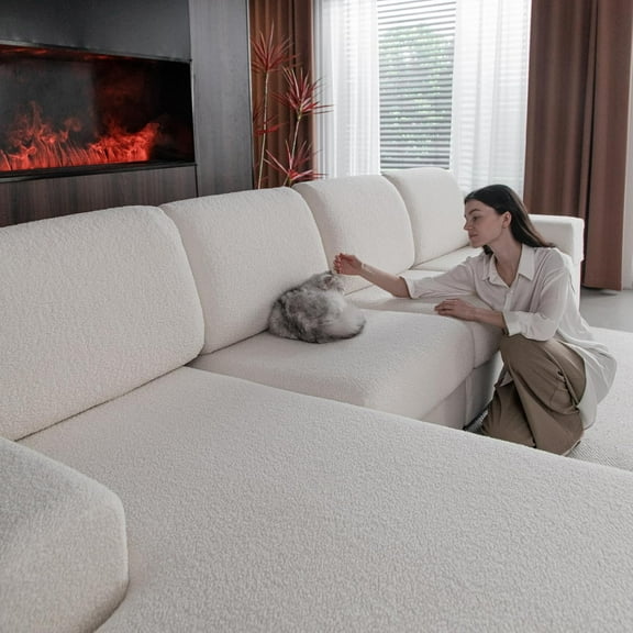 Couch Cushion Covers for Sectional Sofa, Stretch Soft Sofa Slipcovers Washable Wear-Resistant Furniture Protector (1 Piece Back Cover, Ivory)