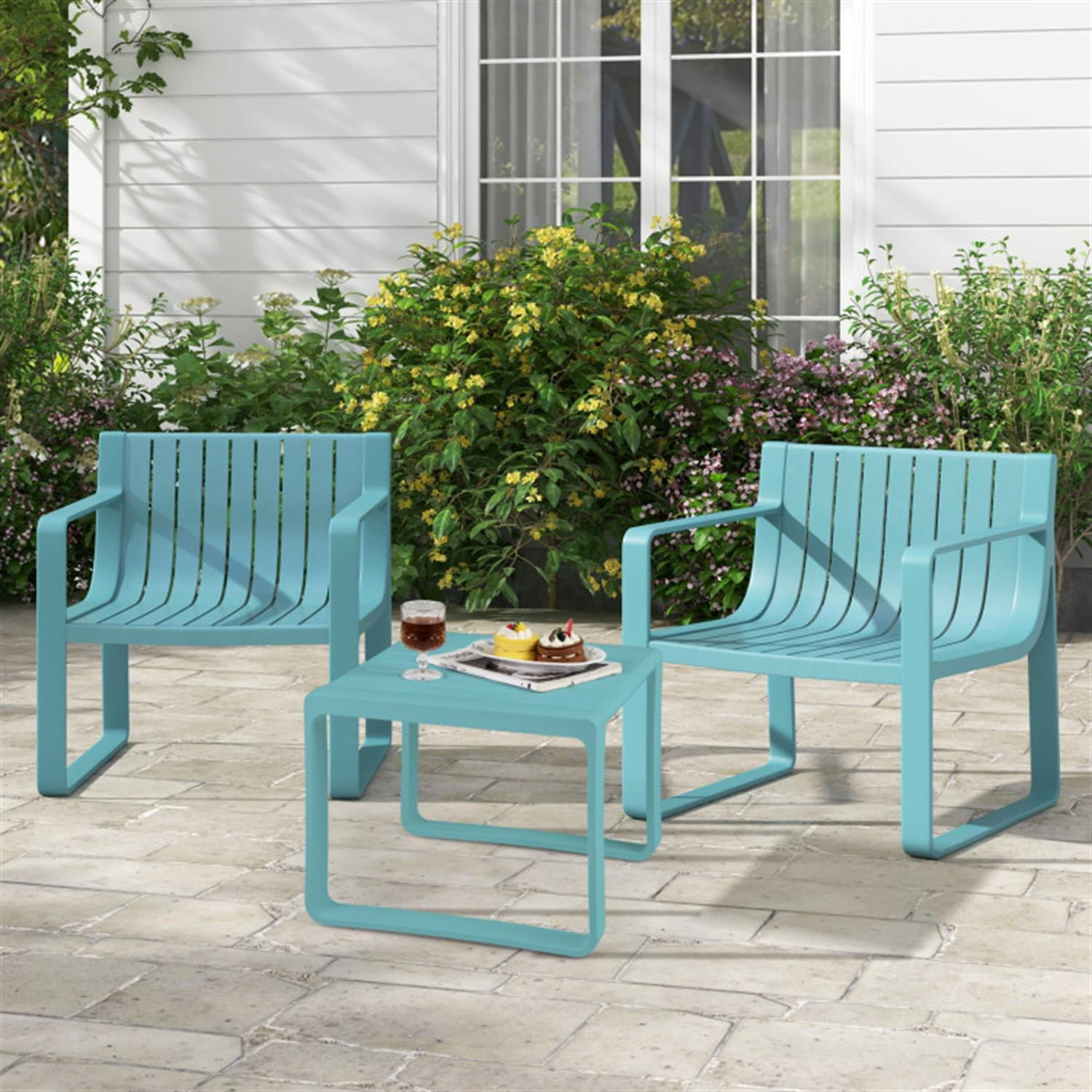 Demi Bonn Patio Chairs Set of 2 with Curved Backrests and Seats, Outdoor Accent Furniture Fire Pit Lounge Chairs for Yard, Garden, Blue