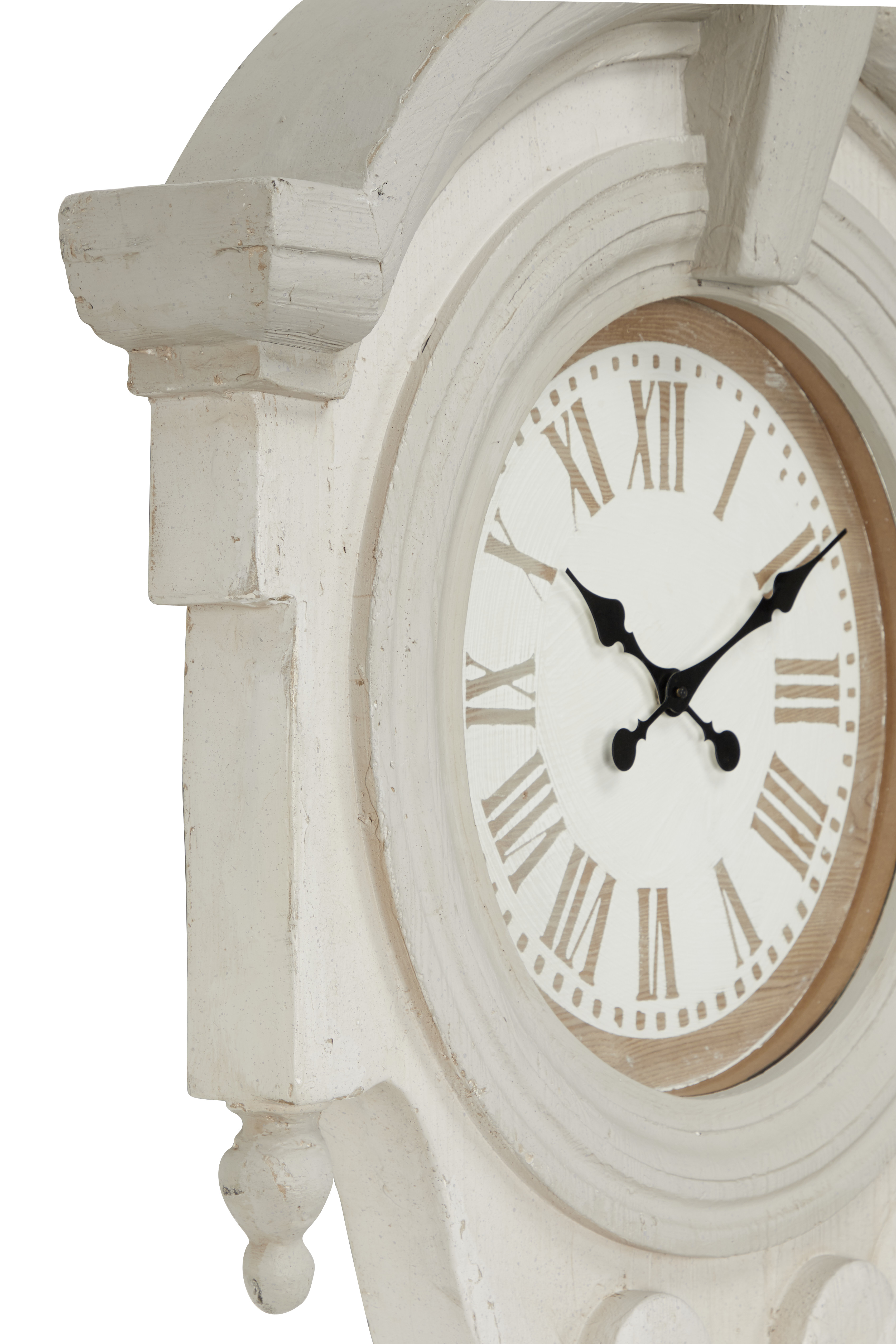 Decmode 33.5” x 44” Large Antique Light Gray Wood Round Wall Clock w/ Arched Frame & Finials
