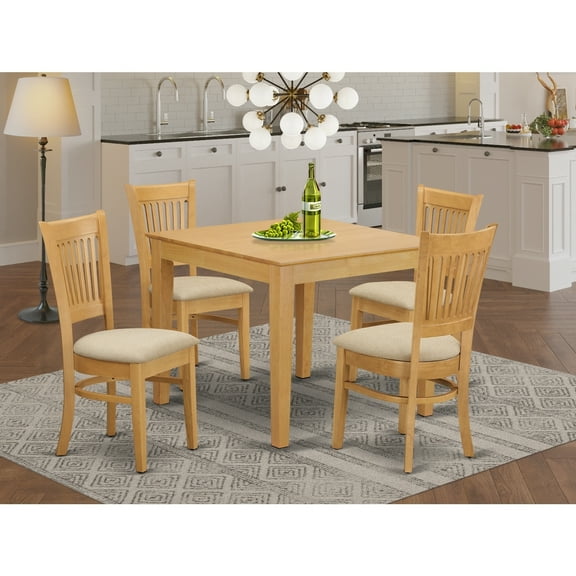 Dining Set 5 Piece - Square Wood Table & 4 Kitchen Chairs - 36x36 Inch - Oak Finish