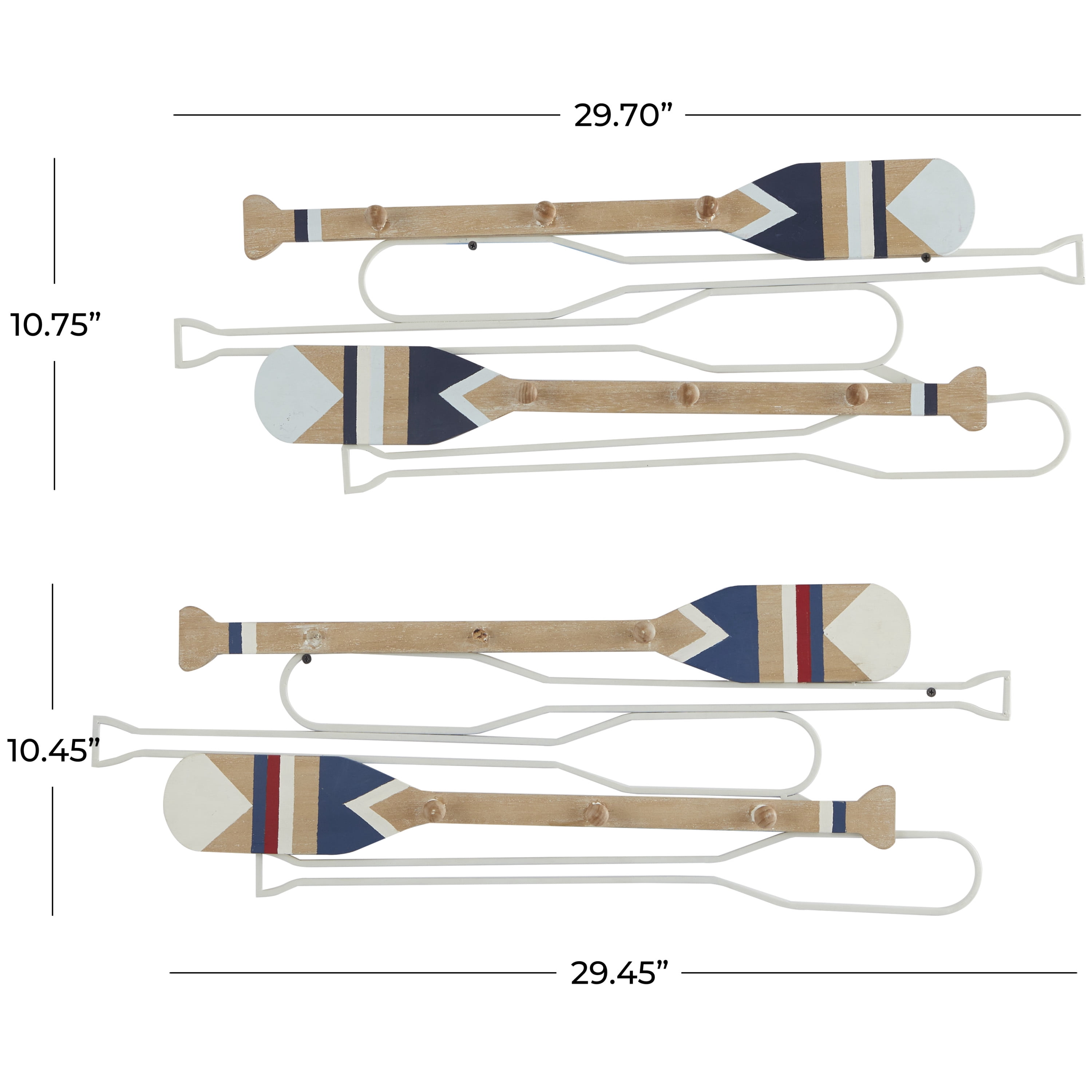 DecMode 30", 29"W Light Brown Wood 12 Hangers Paddle Wall Hook with Stripe Patterns, 2-Pieces