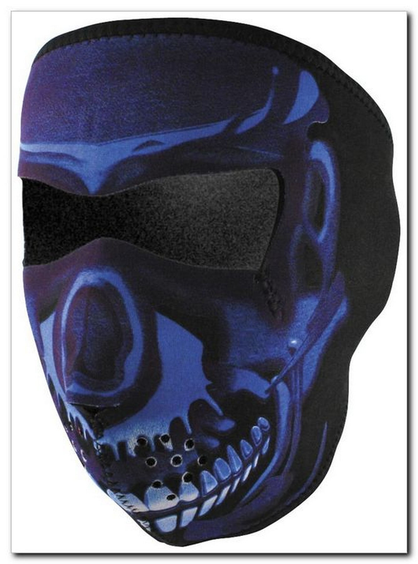 Mascherina Mezza Faccia In Neoprene - Teschio Blu Chrome - Per Sci, Moto O Paintball