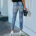 thumbnail image 5 of Ripped Jeans for Women Mid Waisted Stretch Destroyed Skinny Classic Denim Leggings Pants Trousers for Women, 5 of 7