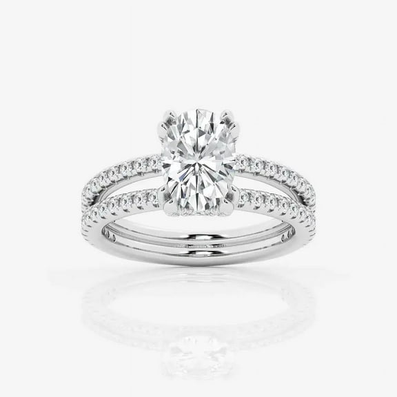 Zoya Jewel Refined 1.8 Ct Oval Cut Lab Diamond Engagement Ring – Double Shank Design for Women – 14K White Gold Plated Ring – Graduation or Special Occasion Gift Idea