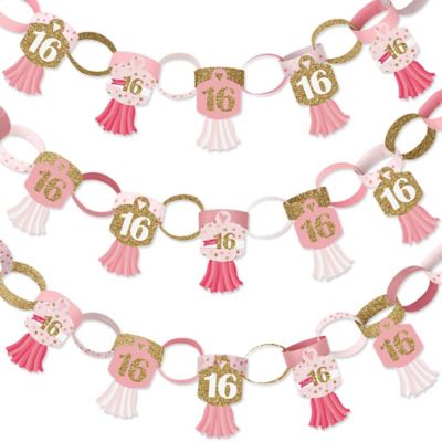 21 feet 90 Chain Links and 30 Paper Tassels Decoration Kit Boy 16th Birthday Sweet Sixteen Birthday Party Paper Chains Garland