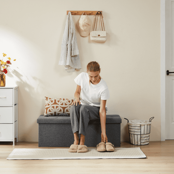 LIFERECORD 43" Foldable Storage Ottoman Bench, Multifunctional Footrest Stool, Gray