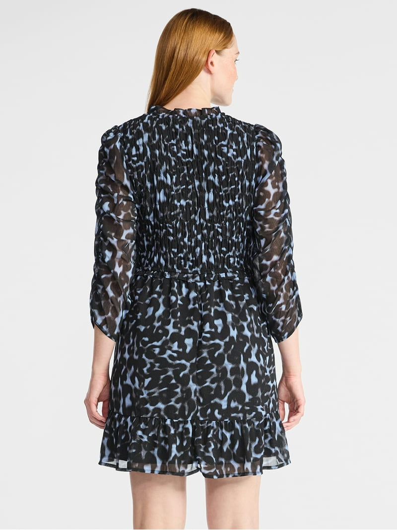 smocked chiffon mini dress Express Women's Printed Chiffon Sweetheart Ruched Smocked Back Mini Dress With Pockets Large