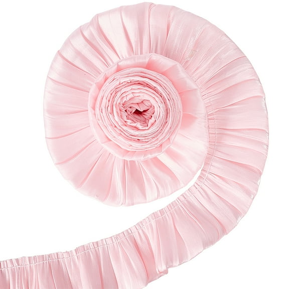 5M Double Layer Polyester Pleated Lace Ribbon Satin Lace Trim Lavender Blush 2 inch(50mm)