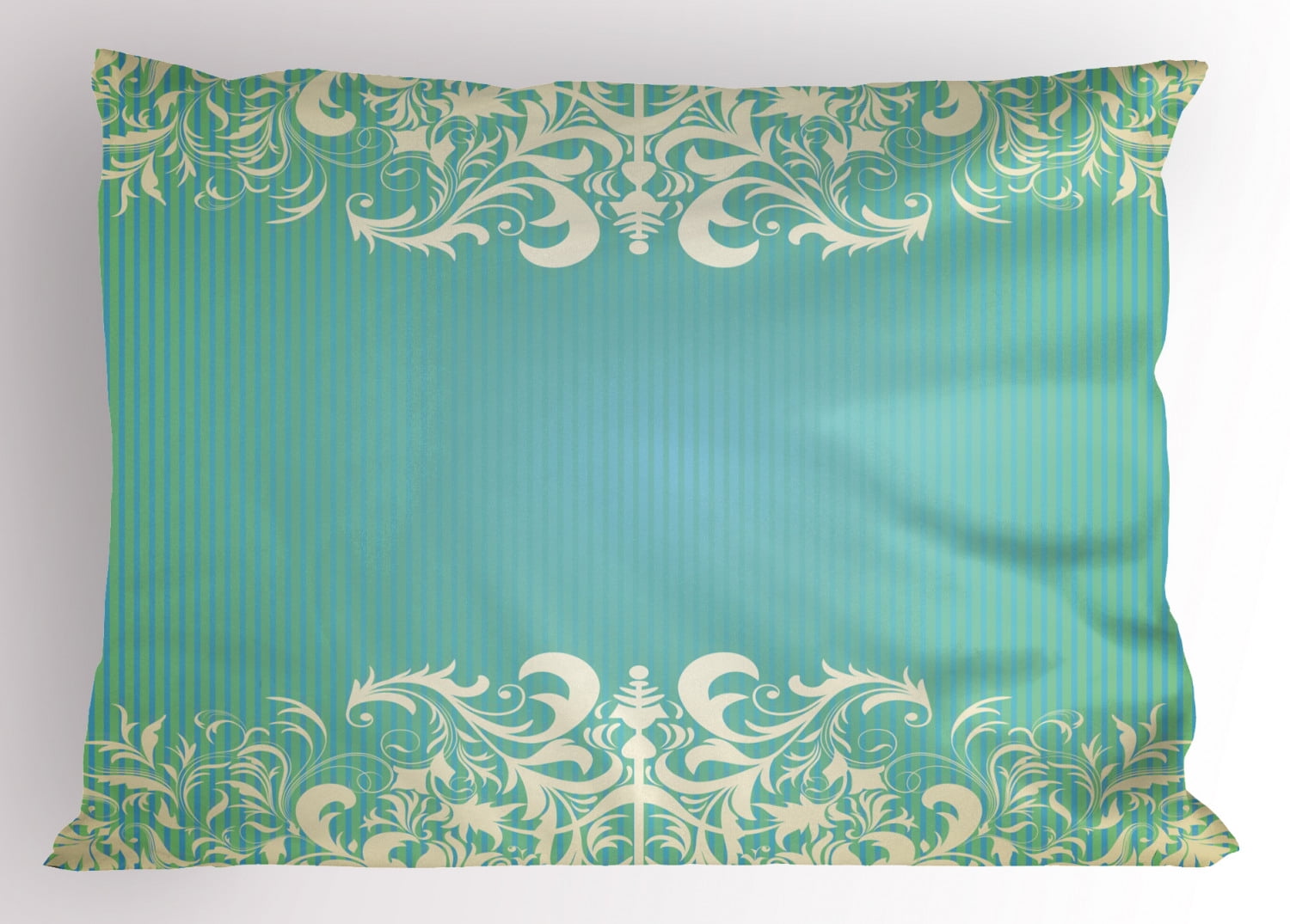 Vintage Pillow Sham Old Fashioned Frame with Grungy Ancient Floral