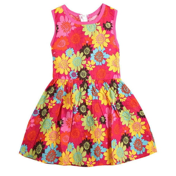 Kiapeise Little Girls Princess Dress Sleeveless Round Collar Floral Print Dress