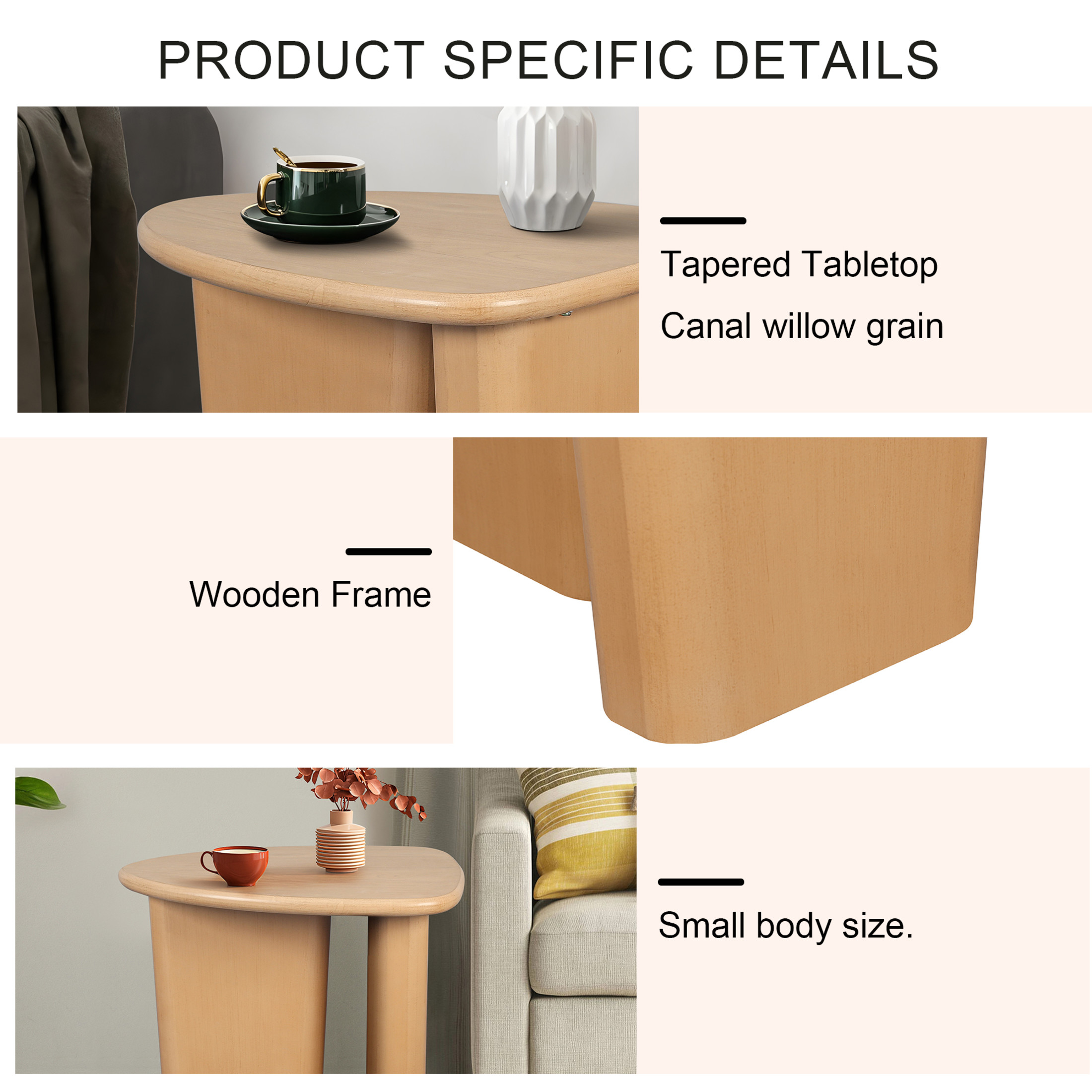 Noble House 25" Modern Wood Accent Coffee Table with Tapered Top, Multi-Functional Small Side Table for Living Room or Bedroom, Natural Wood