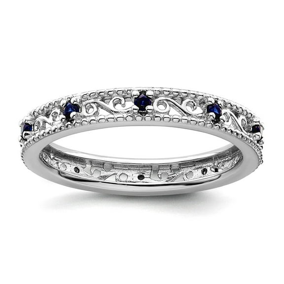 3mm 925 Sterling Silver Polished Prong set Stackable Created Sapphire Ring Size 7 Stackable Ring for Women
