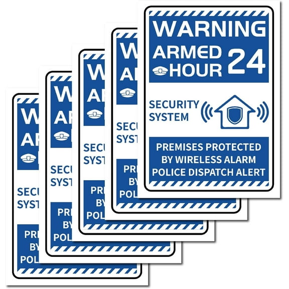 Warning Alarm Sign Stickers 5Pcs 10 × 7In Waterproof Warning Label Police Dispatch Alert Sticker Alarms Camera Safety Protection Wireless Sign Adhesive Labels Adhesive Mark for Workplace Home