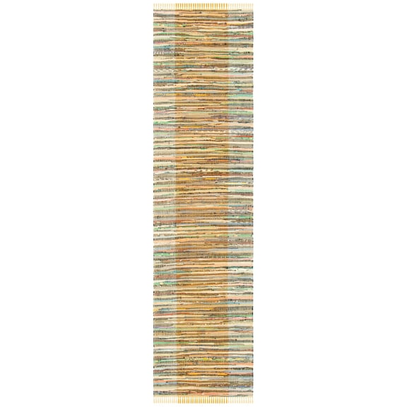 SAFAVIEH Rag Romeo Striped Fringe Cotton Runner Rug, Rust/Gold, 2'3" x 9'