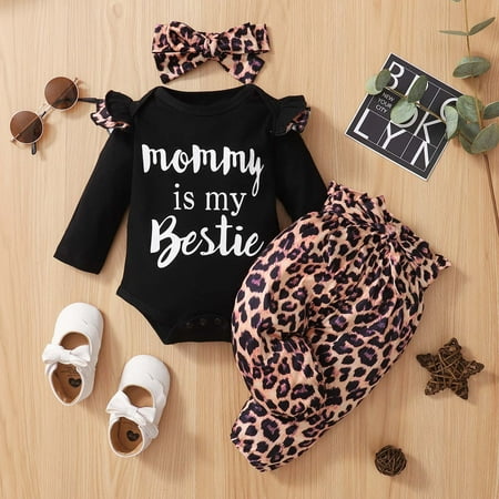 

QISIWOLE Autumn Toddler Baby Girls Cotton Long-sleeved Romper With Leopard Pattern Pants Headband Suit Sales !