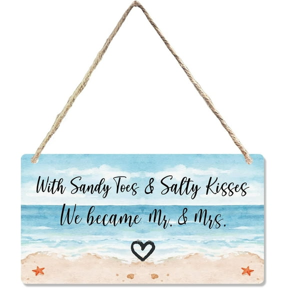 10x5 inch wood plaque - Beach Wedding Sign, Wedding Stuff, Engagement Party Sign, Ring Bearer Sign, Welcome Mr & Mrs Wedding Reception Decorations Hanging Sign Wall Decor for Wedding Open Bar Decor