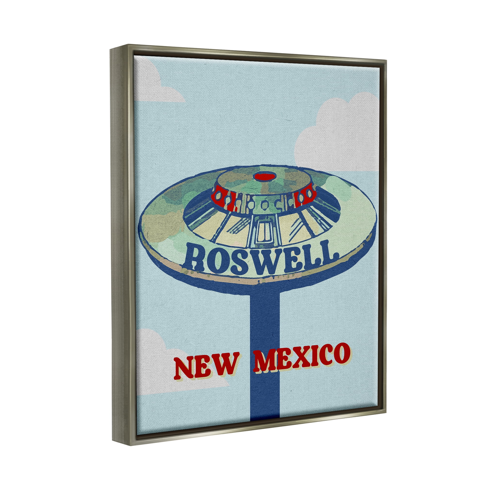 Stupell Industries Roswell New Mexico Vintage UFO Travel & Places Painting Gray Floater Framed Art Print Wall Art