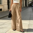 thumbnail image 5 of Karymi Jeans for Women Solid Linen Blend Palazzo Pants, High Waist Pleated Long Trousers, Scalloped Eyelet Lace Hem Beach Vacation Pants With Pocket Jean Shorts, 5 of 5