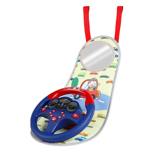 Rueda de coche musical, juguetes para bebés, rueda de coche, centro de juegos de actividades musicales, compañero de viaje del bebé, entretenimiento , Azul rojo CUTICAT Llanta de carro