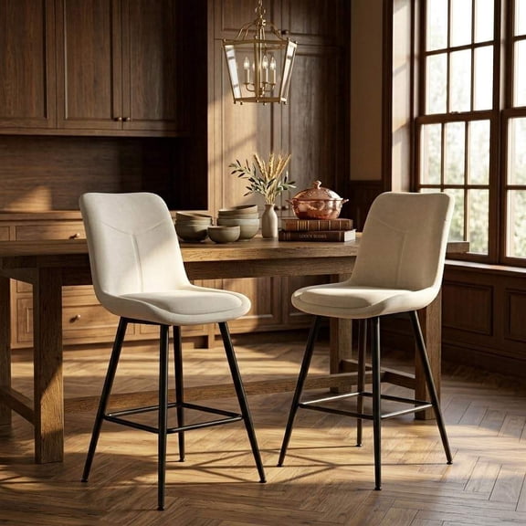 Chenille Bar Stools Set of 2, Counter-Height Upholstered Barstool
