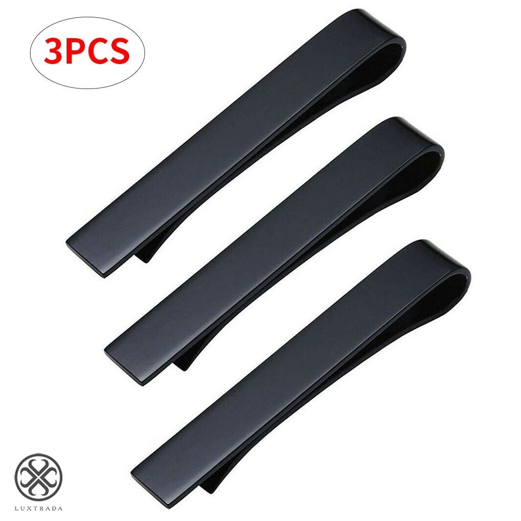 Luxtrada 3 Pc Set Mens 1.8 Inch Tie Bar Clip Pinch Clasp Skinny Ties (Black)