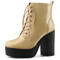thumbnail image 1 of Unique Bargains Women's Zip Platform Chunky Heel Combat Boots, 1 of 6