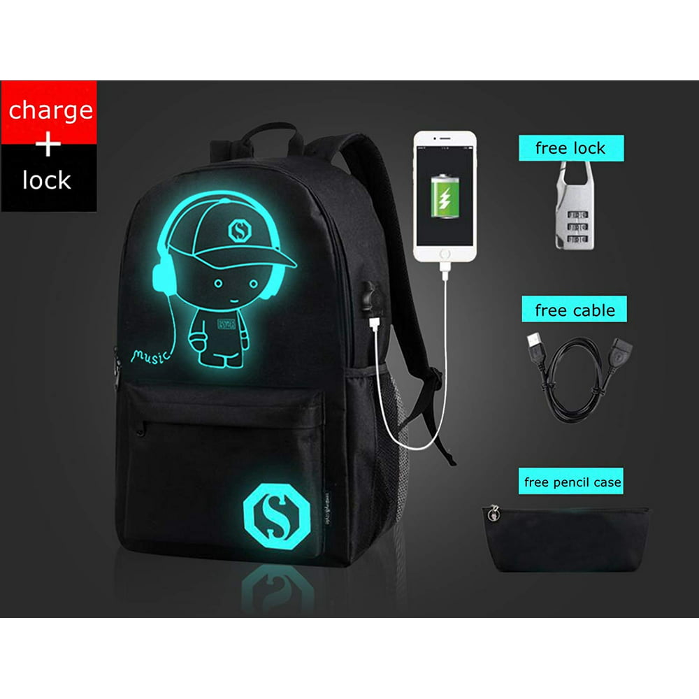 Auchen - Fashion Luminous Backpack with USB Charging Port and Lock ...