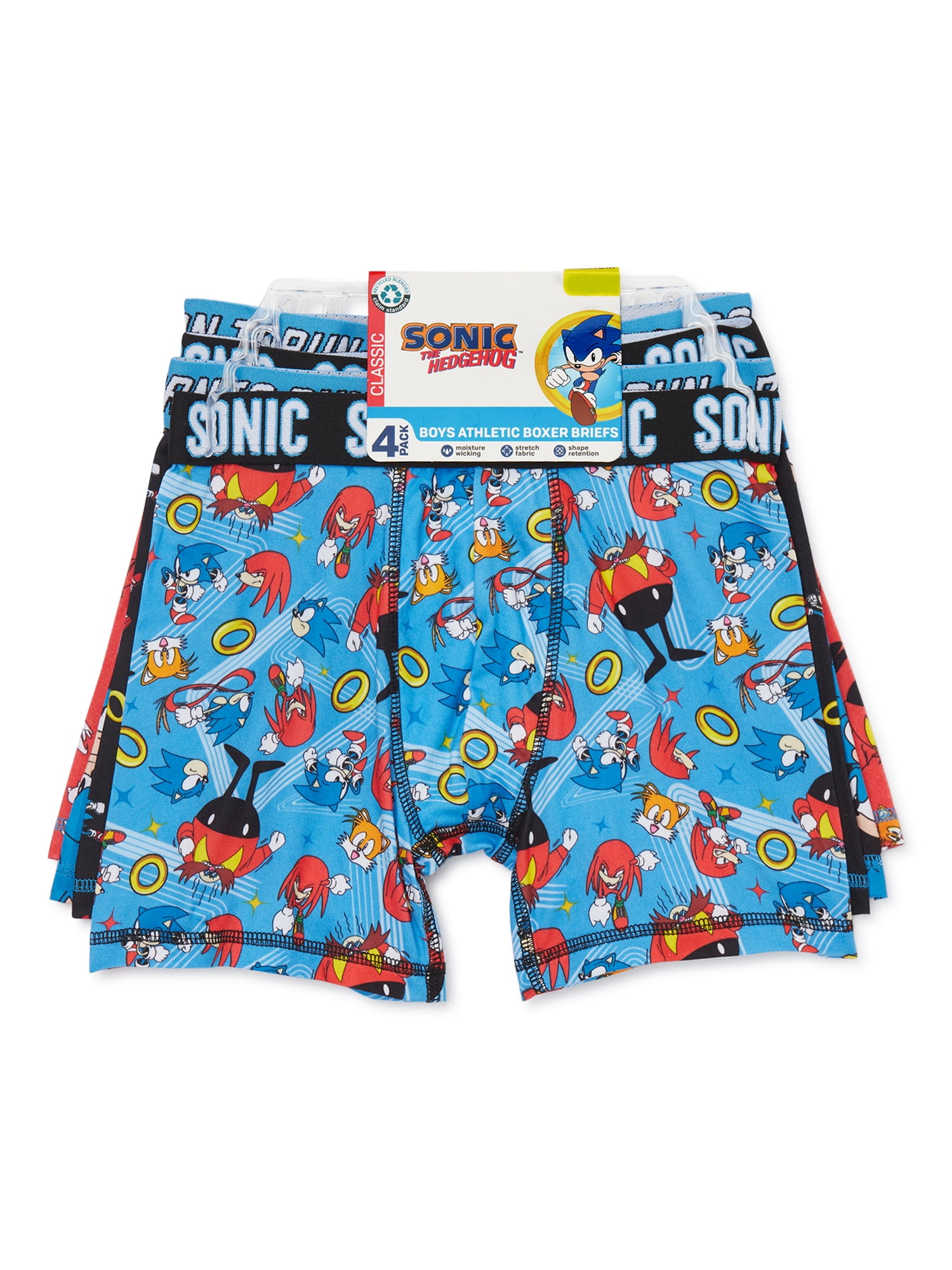 SEGA Sonic the Hedgehog Boys Boxer Brief Underwear, 4-Pack, Sizes 4-12 