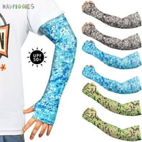 BadPiggies 3 Pairs Sun Protection Ice Silk Cooling Arm Sleeves, for Men Women Sunblock UV Protective Cooler Sports Arm Cover Sleeves (Digital-Black/Green/Blue)