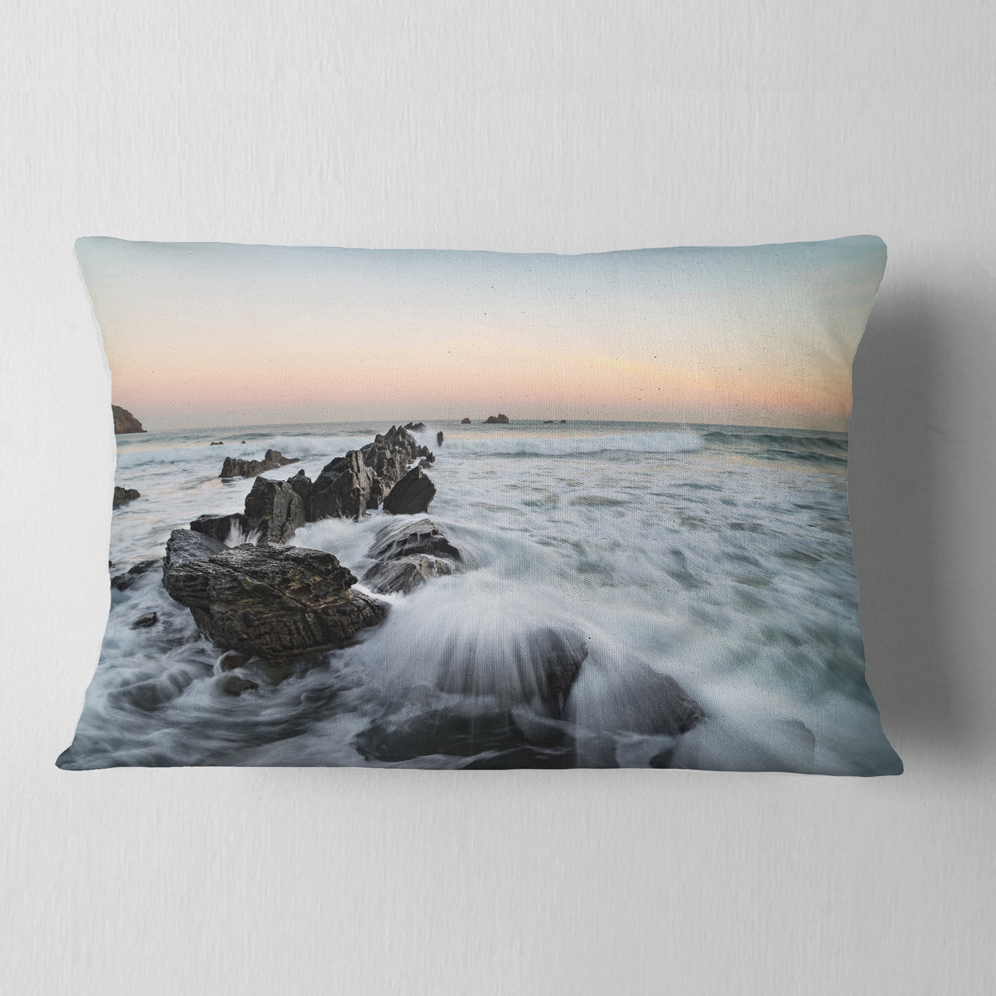 Designart 12" x 20" Blue Polyester Throw Pillow