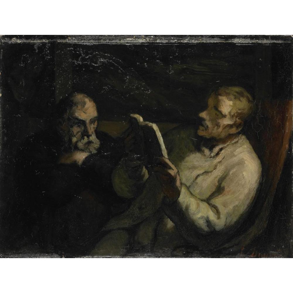 Honoré Daumier 14x12 Black Modern Framed Museum Art Print Titled - The Reading (C. 1857)