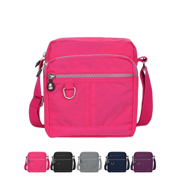 Luxtrada - Bolso bandolera informal de nailon, impermeable, con bolsillos con cremallera para mujer (rojo rosa)