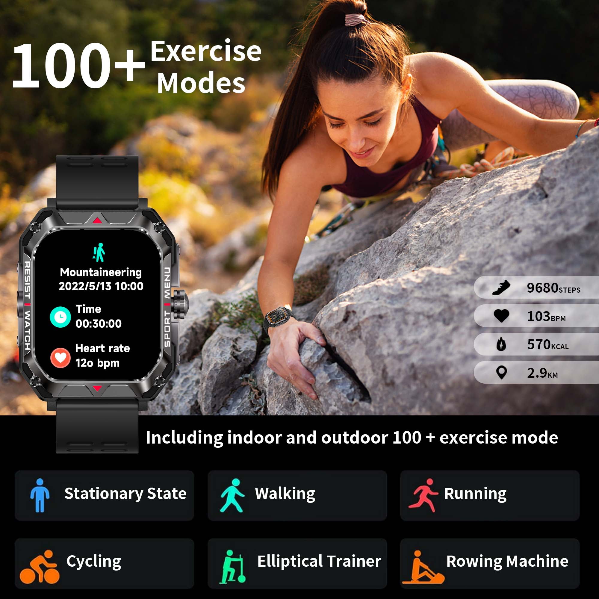 Allspin Smart Watch,  Answer/Make Calls 2.02''HD Touchscreen IP68 Waterproof Fitness Tracker Smartwatch for Android IOS with 2 Bands(Black, Orange)