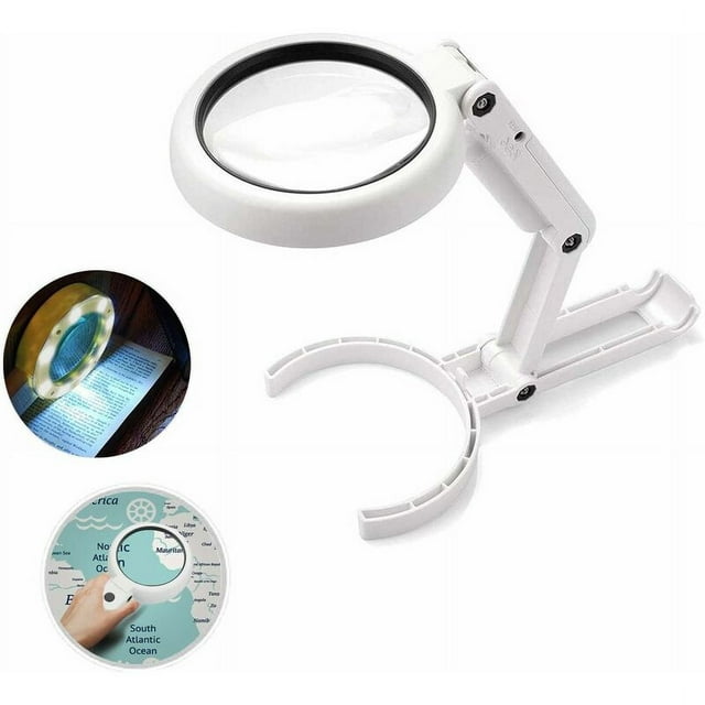 Lupa de mano, lupa de mesa 5X 11X con soporte plegable, para oficina, joyería, periódico, lectura, manualidades de reparación de relojes