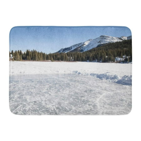 Hockey Ice Rink - GODPOK Frozen White Beautiful Pond Ice Rink in The Mountains of Colorado Elevation Hockey Rug Doormat Bath Mat 23.6x15.7 inch