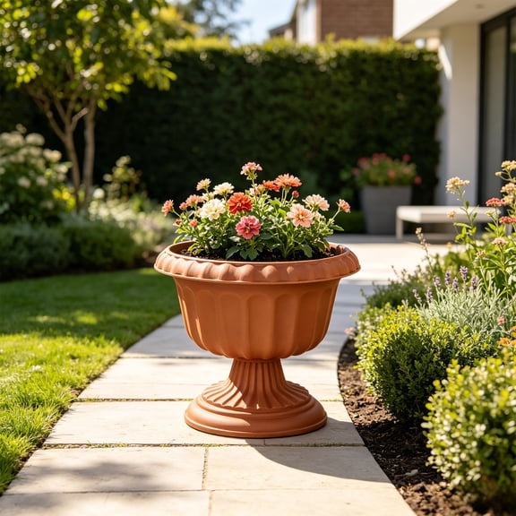 Vintage Grecian Urn Planters 12 Inch,Plastic Outdoor Flower Pots Planters for Outdoor Plants,Sturdy Plastic Construction,Perfect for Growing Flowers and Green Plants in Your Garden