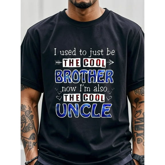 Men's Cool Uncle Graphic T-Shirt - 100% Cotton, Casual Round Neck Short Sleeve Tee, Perfect Birthday or Holiday Gift for Big Brother or Uncle, Machine Washable, All-Season Comfort Fit,